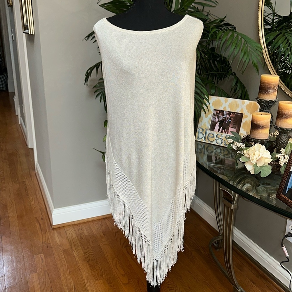 WHBM creamy light gold fringe poncho NWOT size XXS